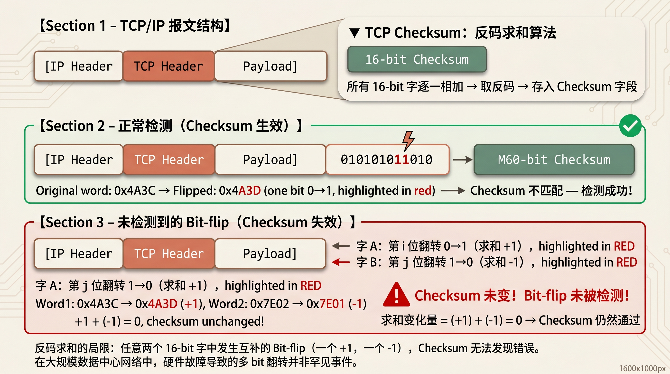 TCP/IP Checksum 与比特翻转原理图